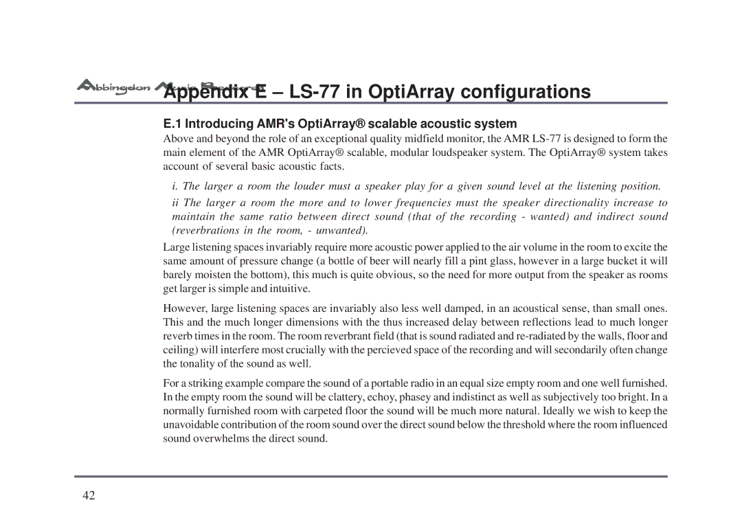 Abbingdon Music Research owner manual Appendix E LS-77 in OptiArray configurations 