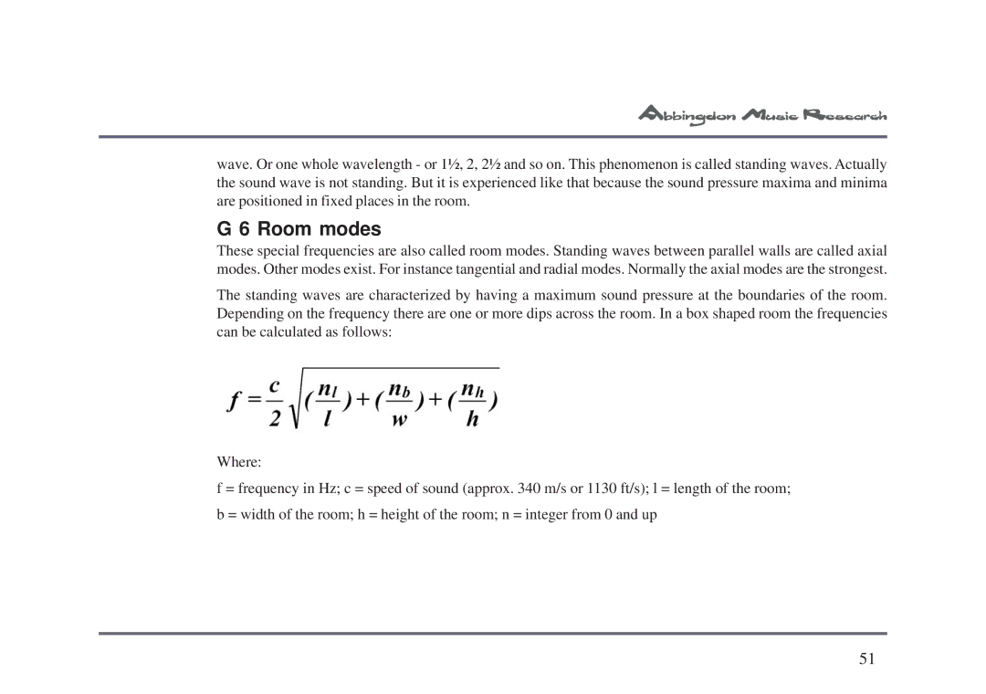 Abbingdon Music Research LS-77 owner manual Room modes 