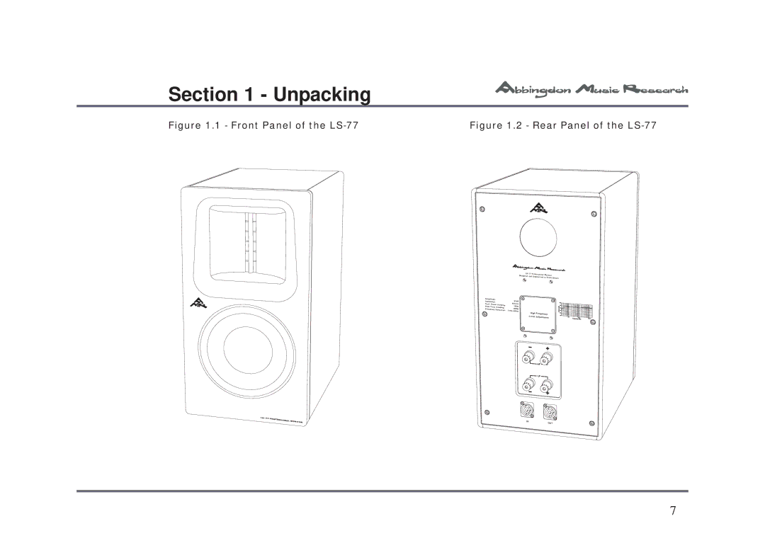 Abbingdon Music Research owner manual Unpacking, Front Panel of the LS-77 