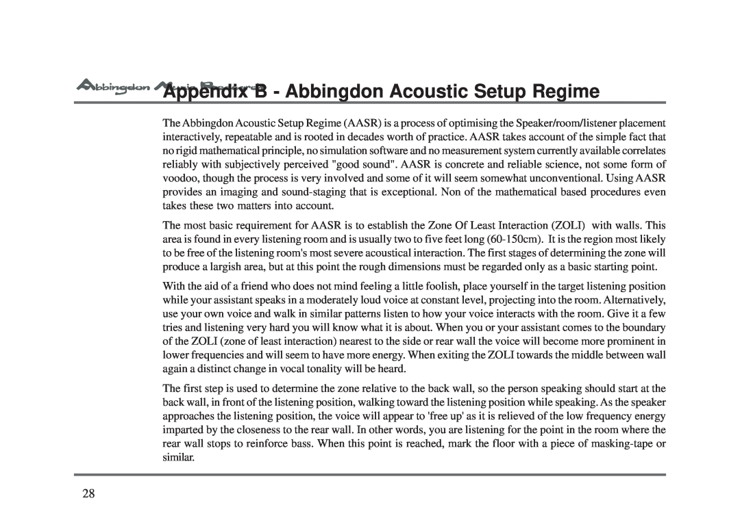 Abbingdon Music Research LS-77 owner manual AppendixB - Abbingdon Acoustic Setup Regime 