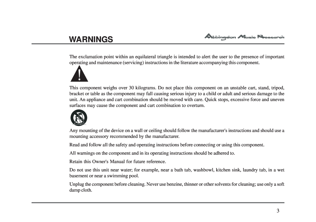 Abbingdon Music Research LS-77 owner manual Warnings 