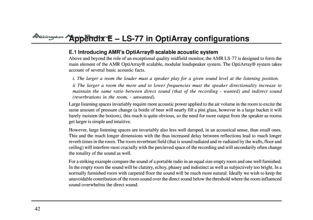 Abbingdon Music Research owner manual AppendixE - LS-77in OptiArray configurations 