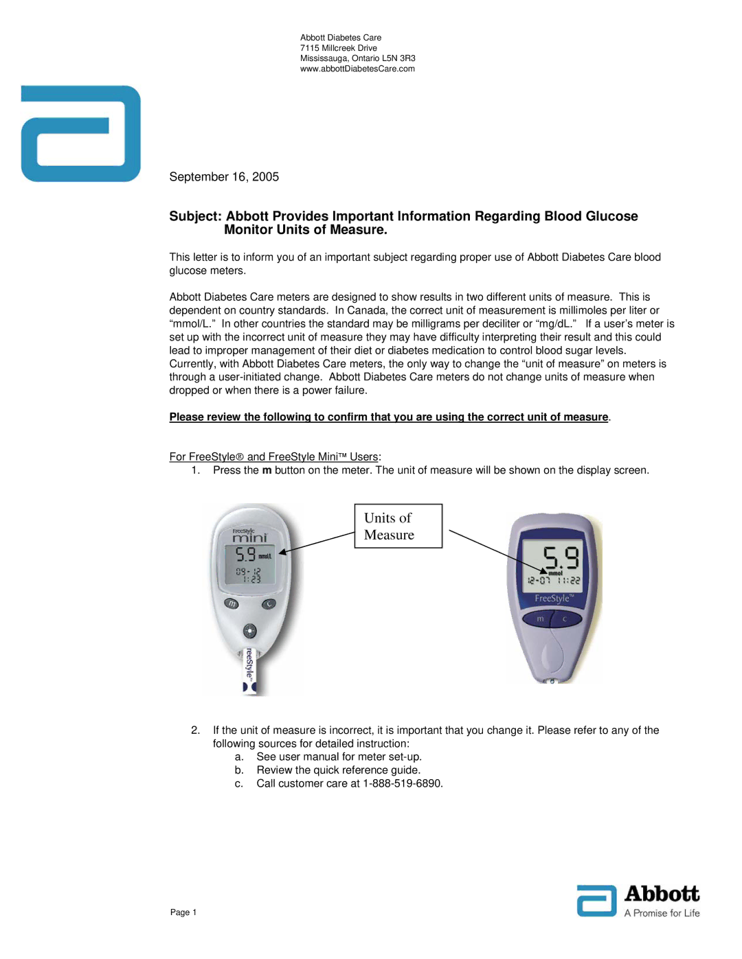 Abbott Diabetes Care 7115 manual Units Measure 