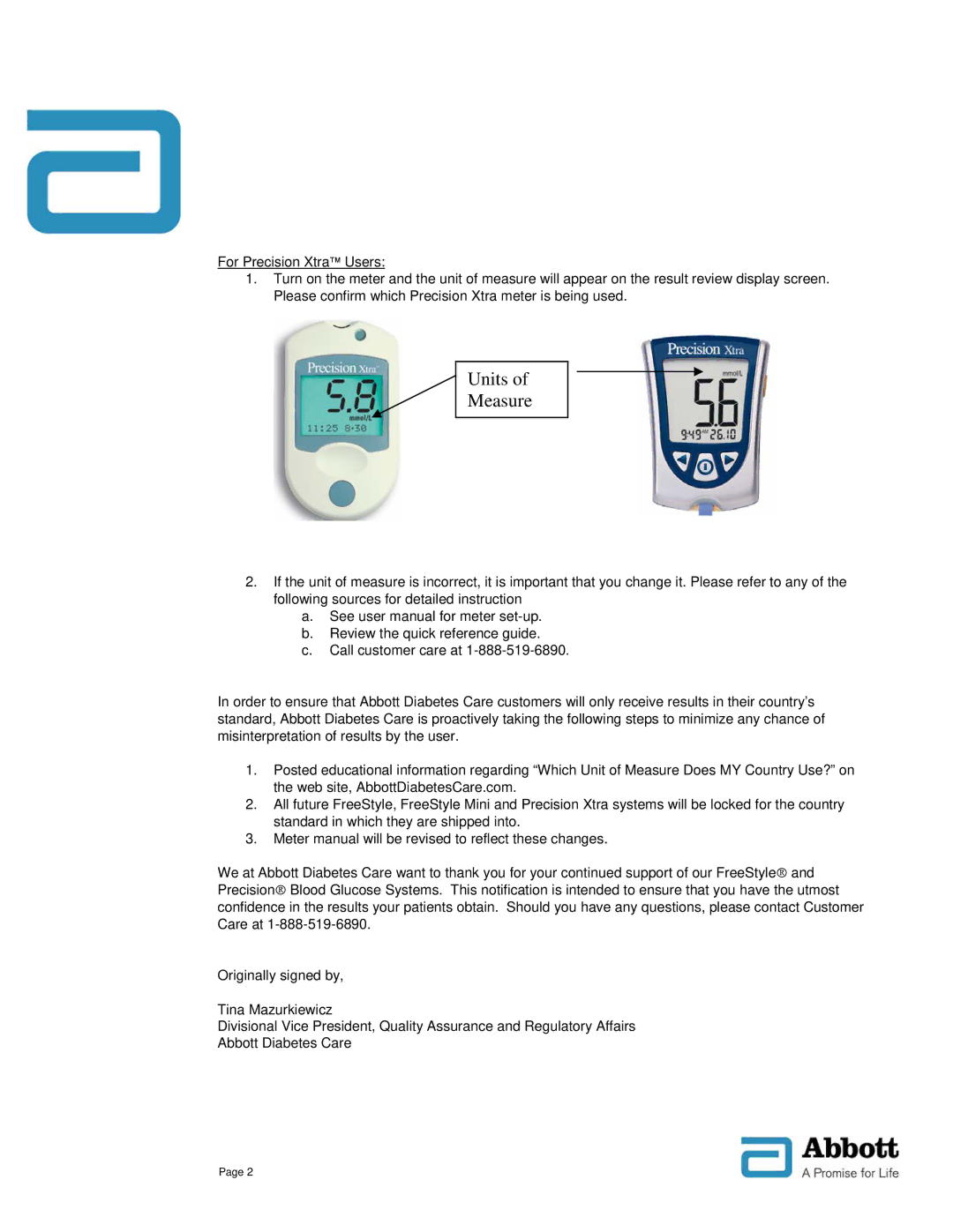 Abbott Diabetes Care 7115 manual Units Measure 