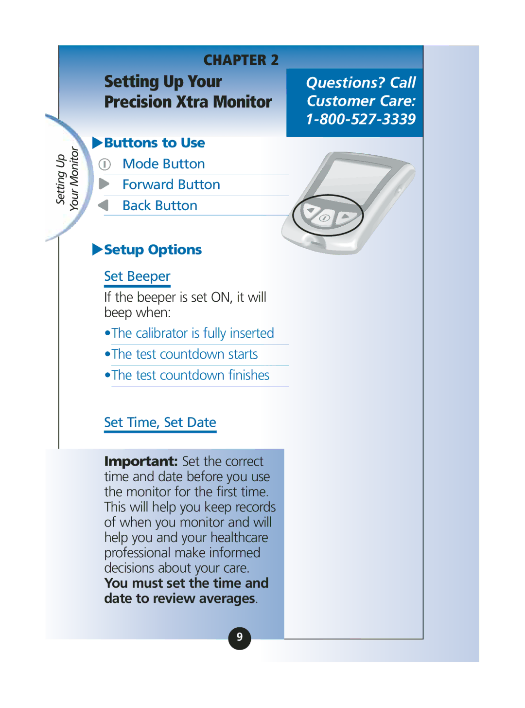 Abbott Diabetes Care ART06986 manual Buttons to Use, Mode Button Forward Button Back Button, Setup Options, Set Beeper 