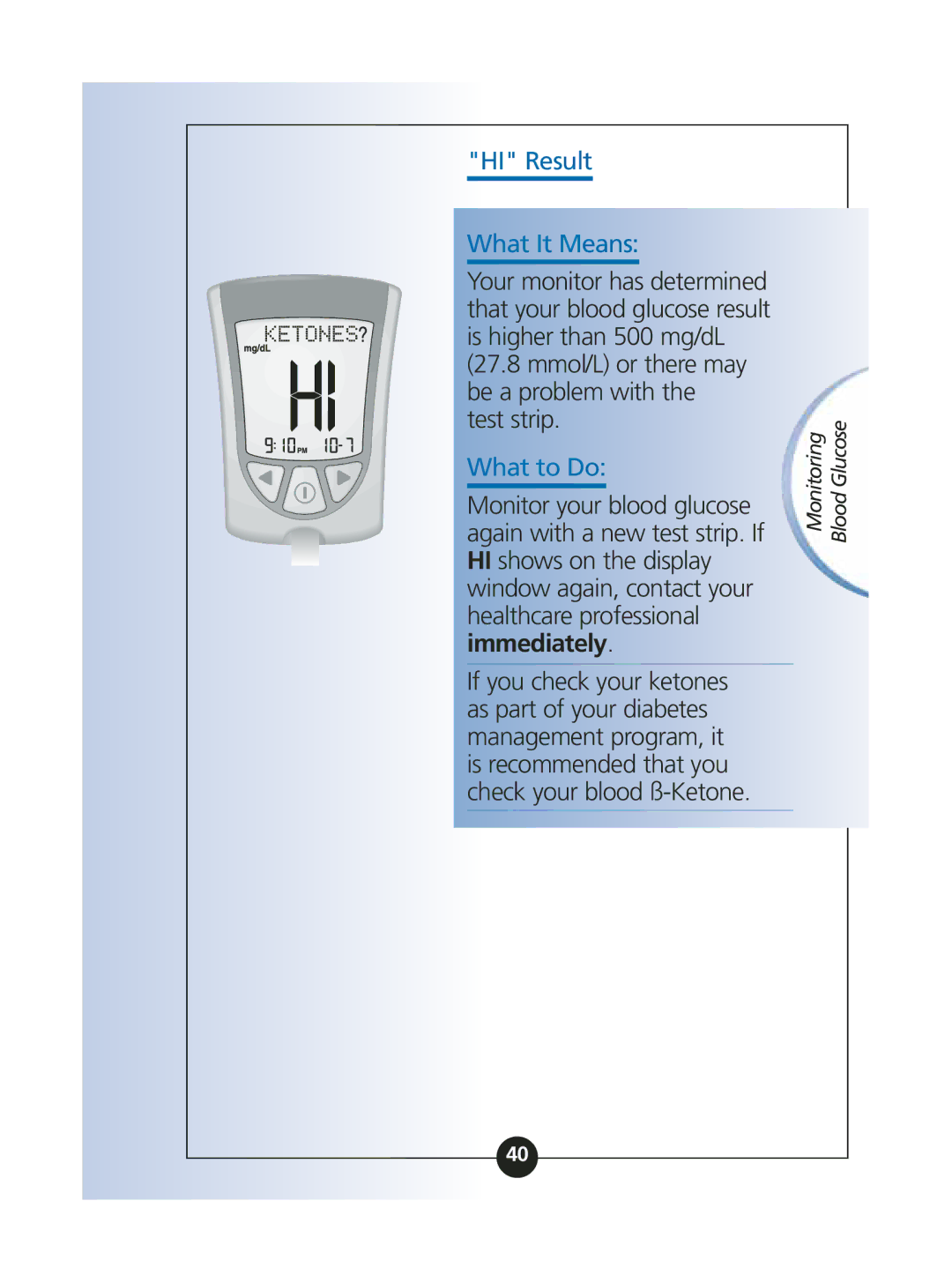 Abbott Diabetes Care ART06986 manual HI Result What It Means, Test strip 