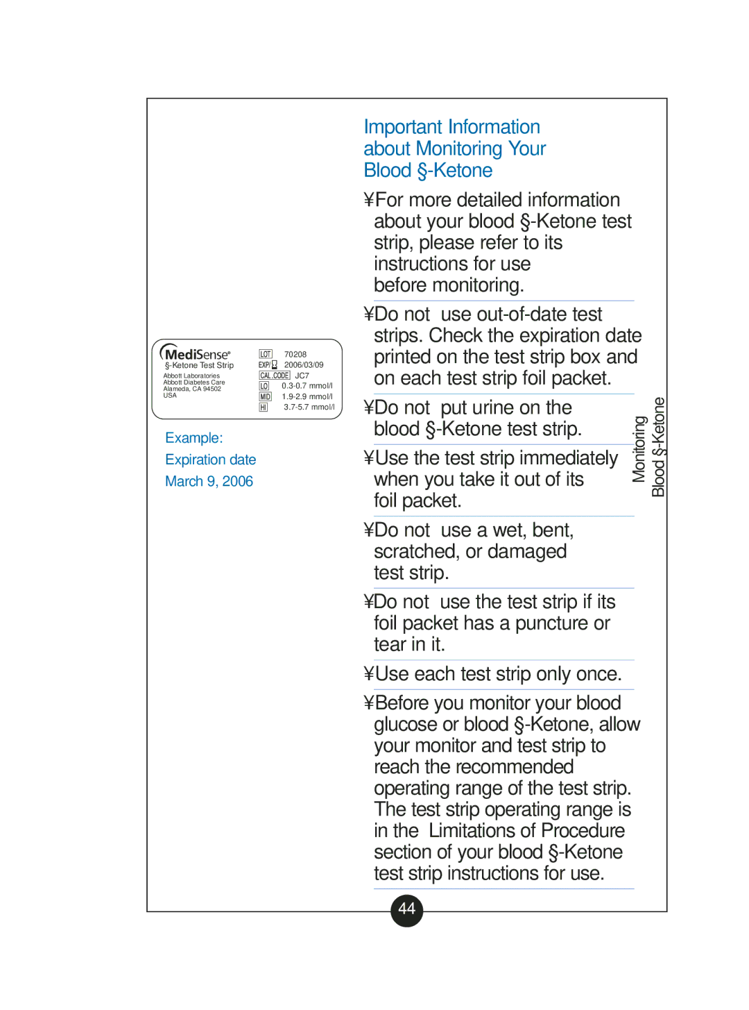 Abbott Diabetes Care ART06986 manual Important Information about Monitoring Your Blood ß-Ketone 