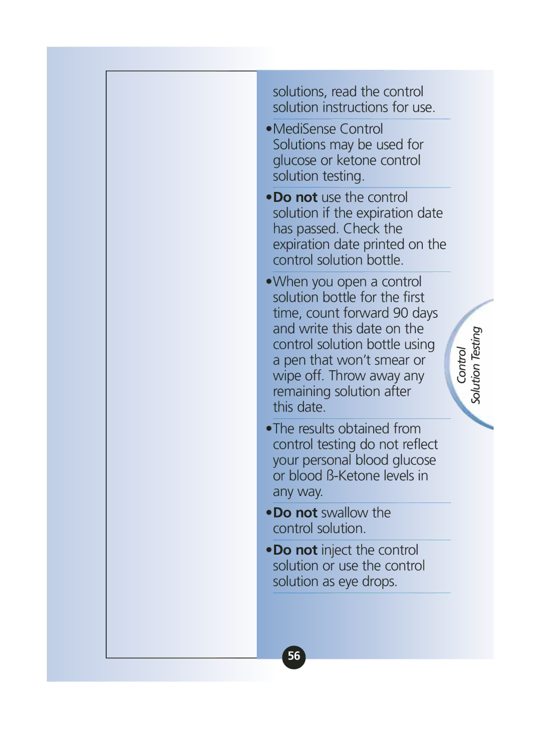 Abbott Diabetes Care ART06986 manual Do not swallow the control solution 