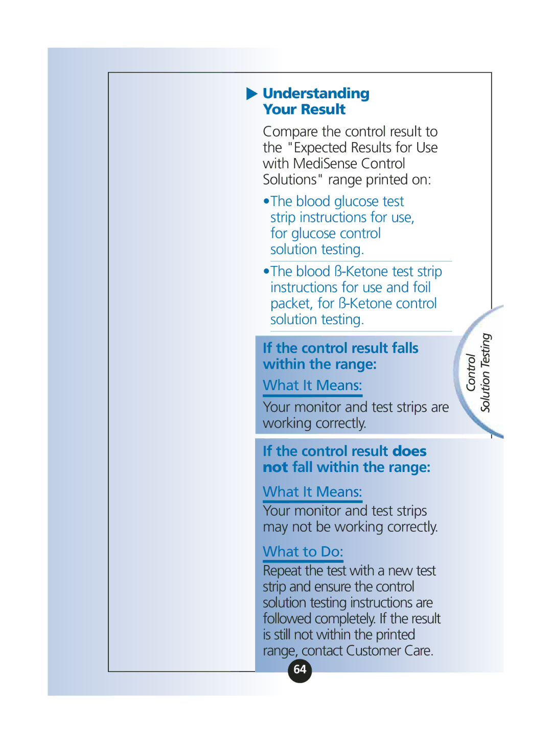 Abbott Diabetes Care ART06986 manual If the control result falls within the range 