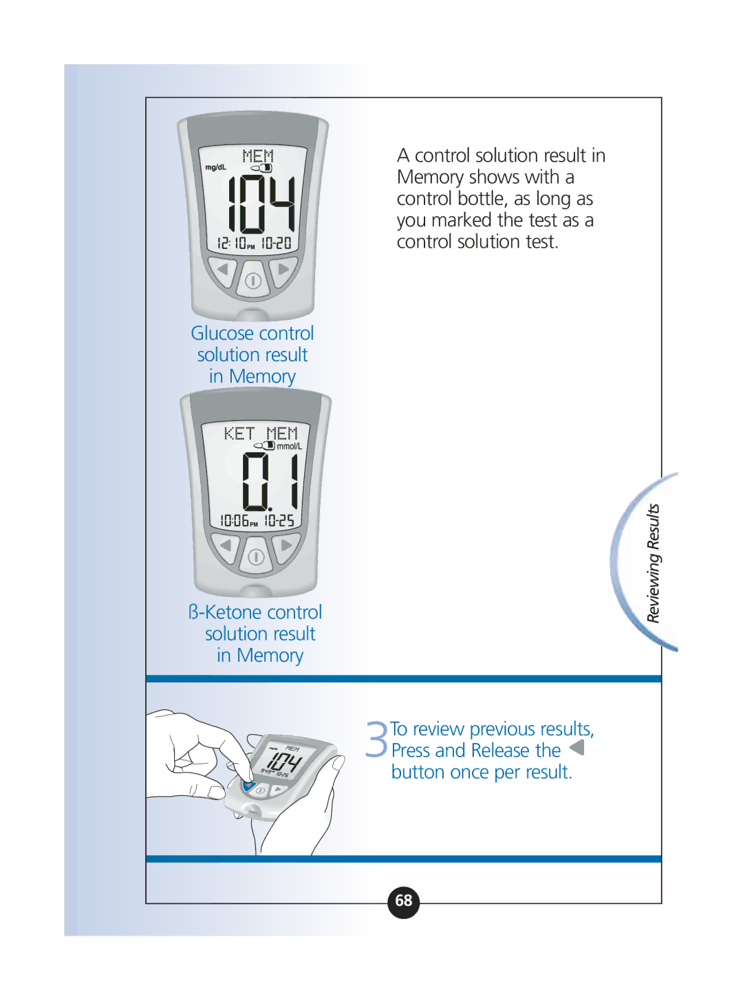 Abbott Diabetes Care ART06986 manual Glucose control Solution result Memory 