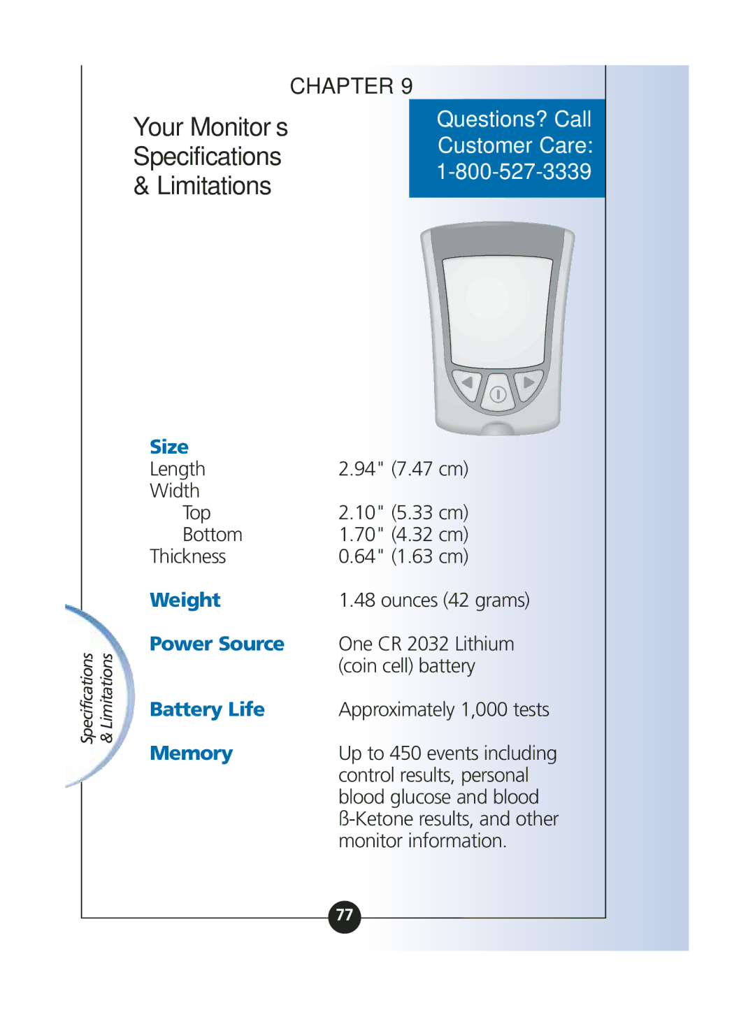 Abbott Diabetes Care ART06986 manual Your Monitor’s, Specifications, Limitations 