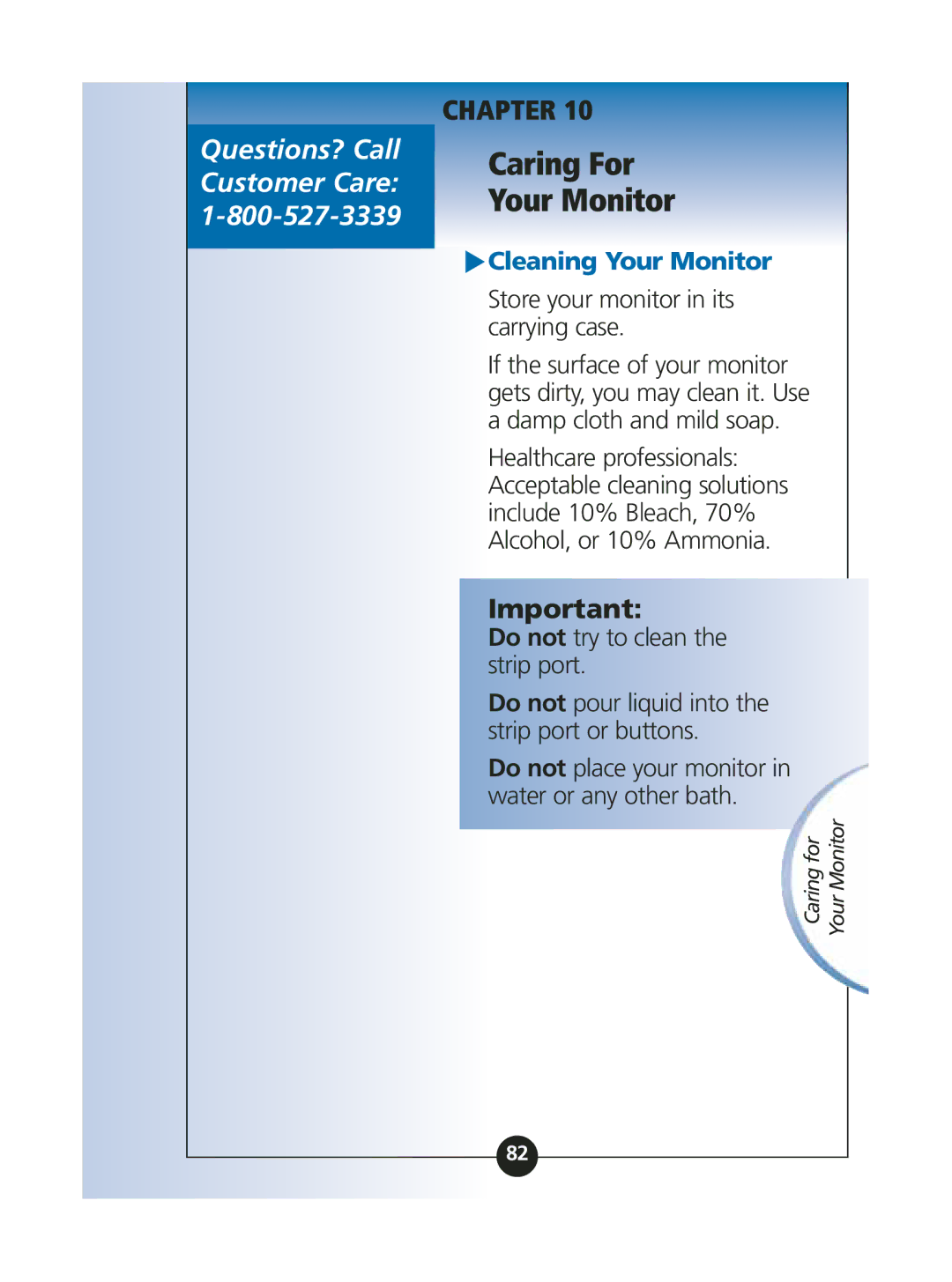 Abbott Diabetes Care ART06986 Caring For Your Monitor, Cleaning Your Monitor, Store your monitor in its carrying case 