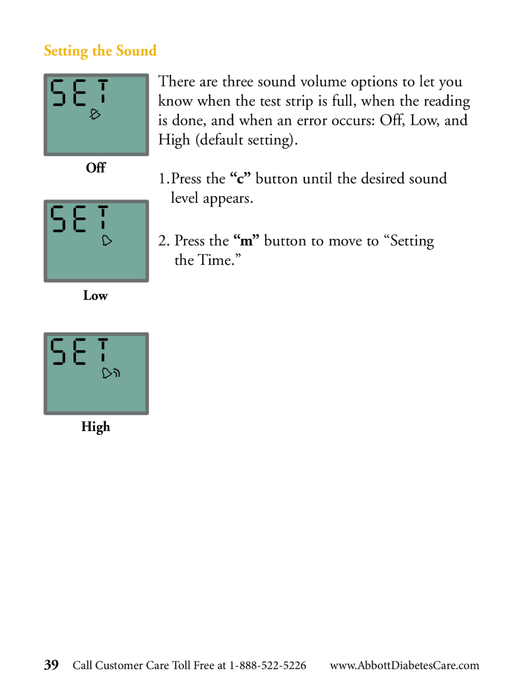Abbott Diabetes Care Blood Glucose Monitor manual Setting the Sound 