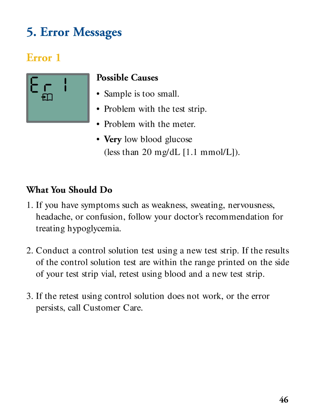 Abbott Diabetes Care Blood Glucose Monitor manual Error Messages 