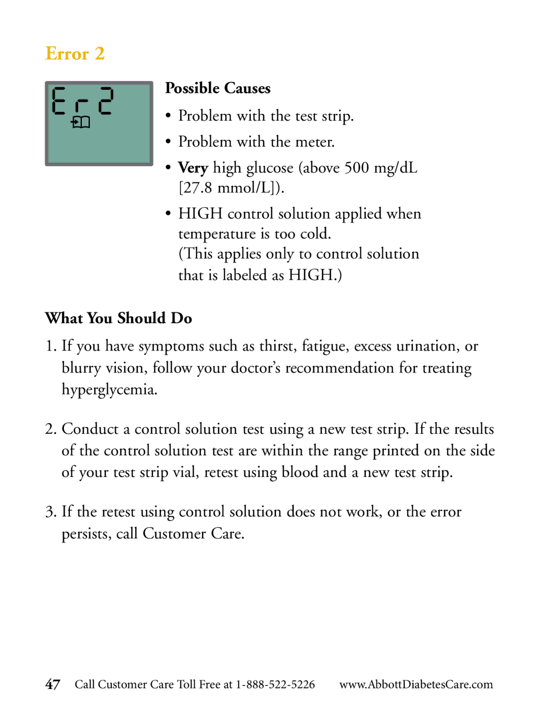 Abbott Diabetes Care Blood Glucose Monitor manual Error 