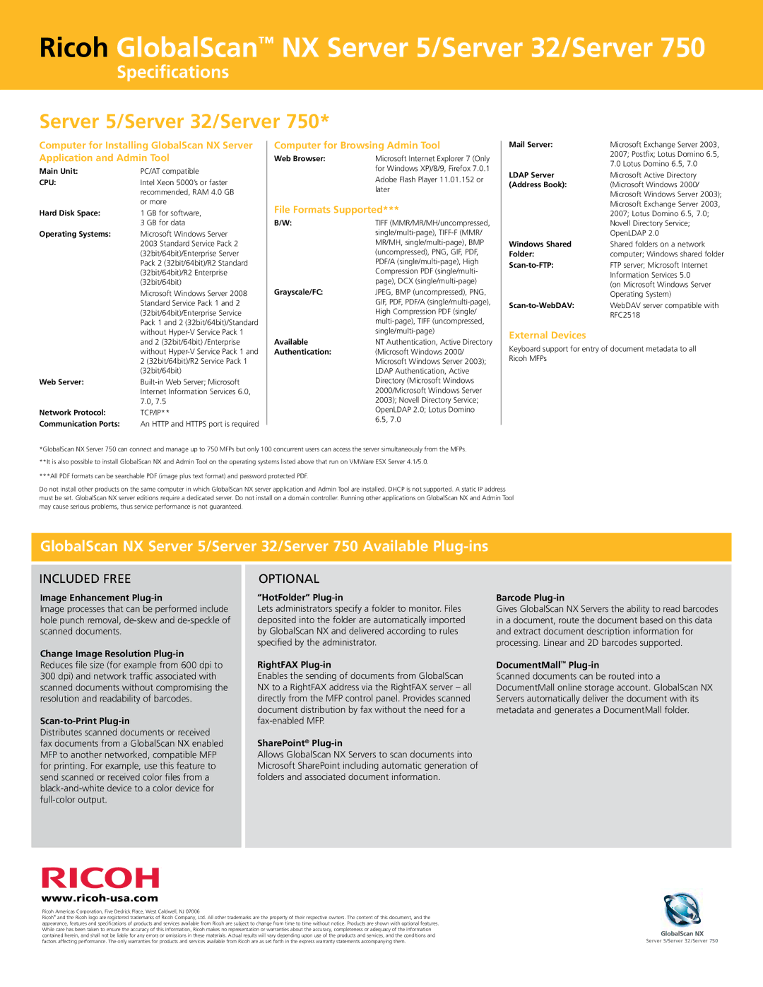 Abbyy USA SERVER 750, SERVER 5, SERVER 32 manual Ricoh GlobalScan NX Server 5/Server 32/Server 