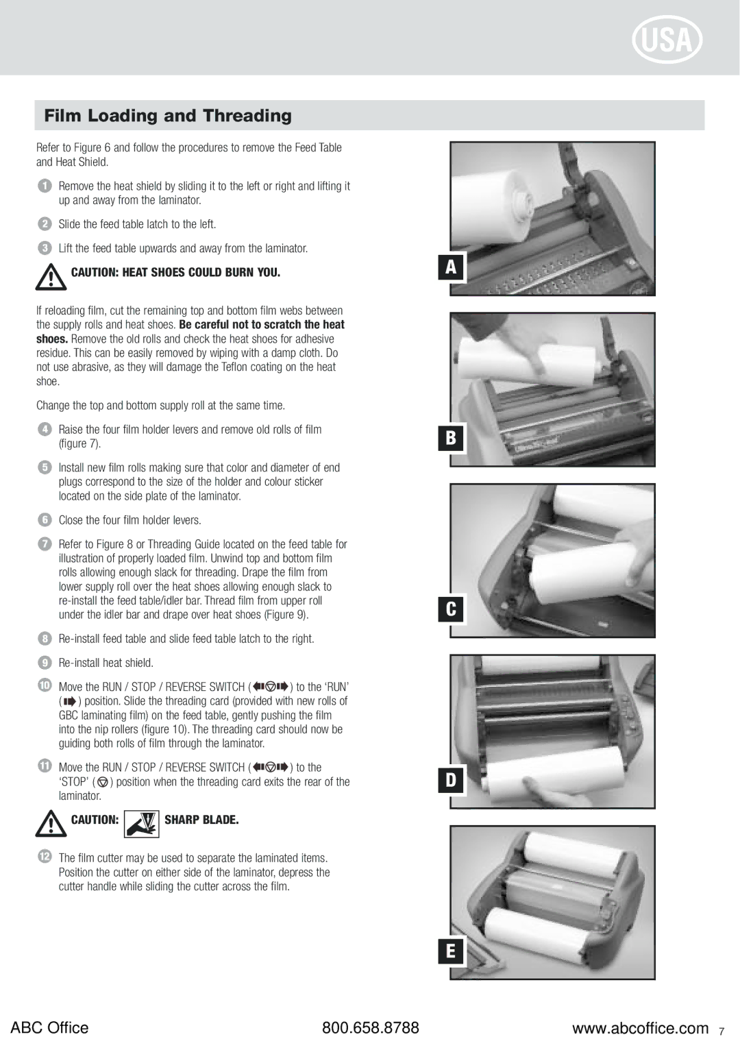 ABC Office 35 EZload manual Film Loading and Threading, Close the four film holder levers 