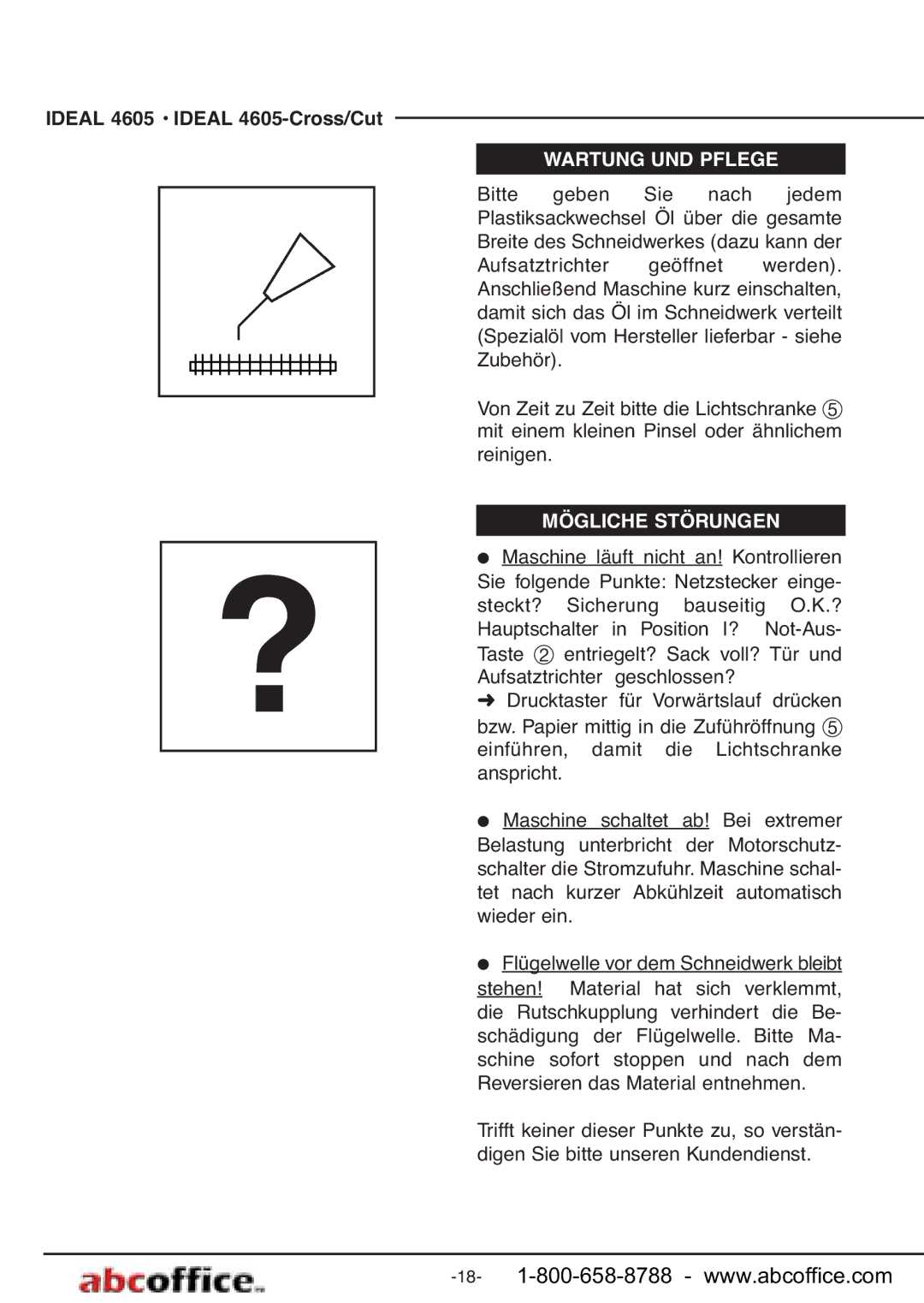 ABC Office 4605-Cross/Cut manual Wartung UND Pflege, Mögliche Störungen 