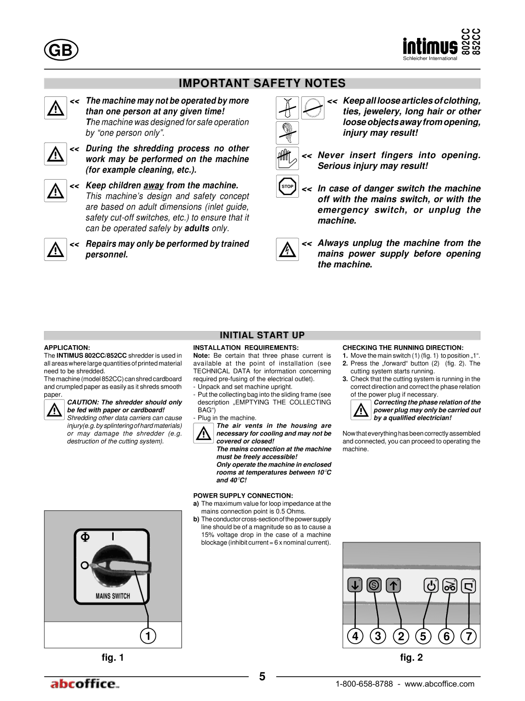 ABC Office 852CC, 802CC manual Initial Start UP, Application, Installation Requirements, Power Supply Connection 