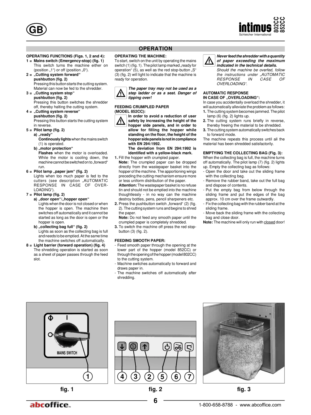 ABC Office 802CC manual Operation, Operating the Machine, Feeding Crumpled Paper Model 852CC, Feeding Smooth Paper 