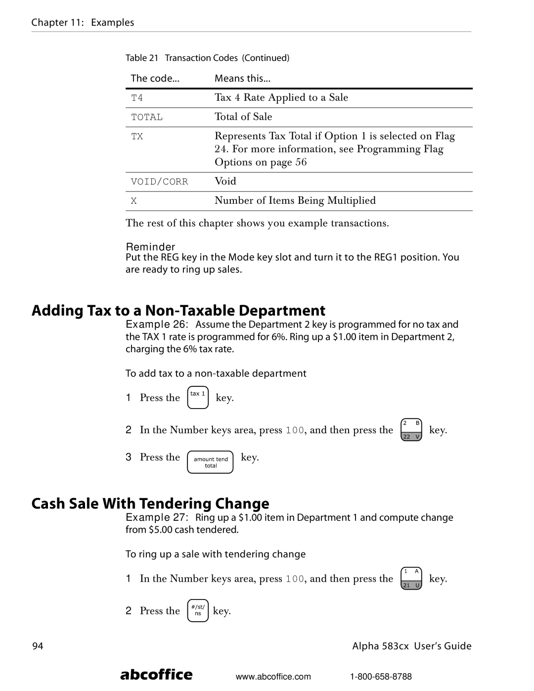 ABC Office Alpha 583cx manual Adding Tax to a Non-Taxable Department, Cash Sale With Tendering Change 