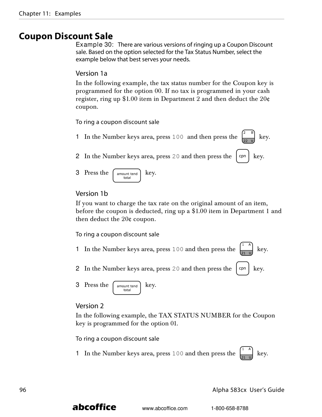 ABC Office Alpha 583cx manual Coupon Discount Sale, To ring a coupon discount sale 