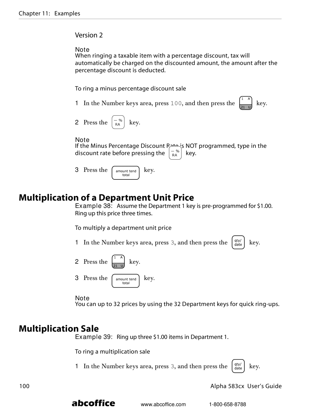 ABC Office Alpha 583cx manual Multiplication of a Department Unit Price, Multiplication Sale 