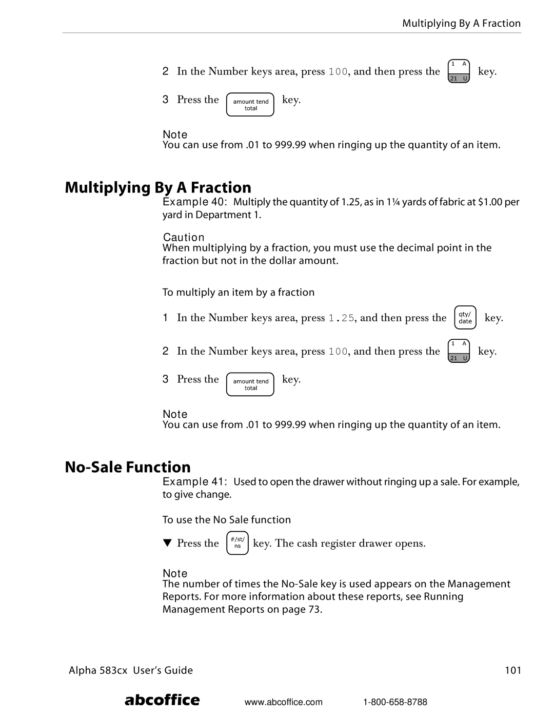 ABC Office Alpha 583cx manual Multiplying By a Fraction, No-Sale Function 