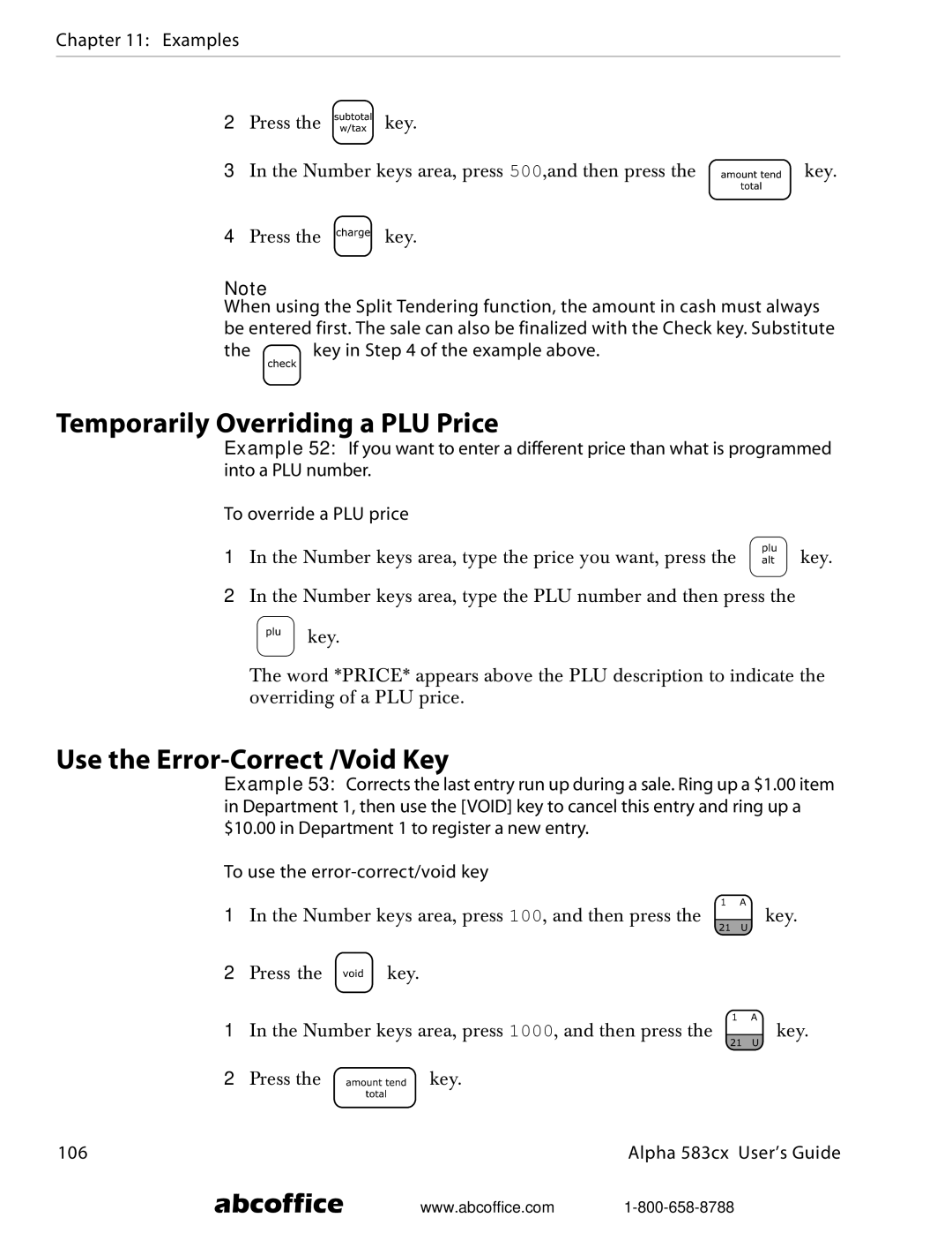 ABC Office Alpha 583cx manual Temporarily Overriding a PLU Price, Use the Error-Correct /Void Key 