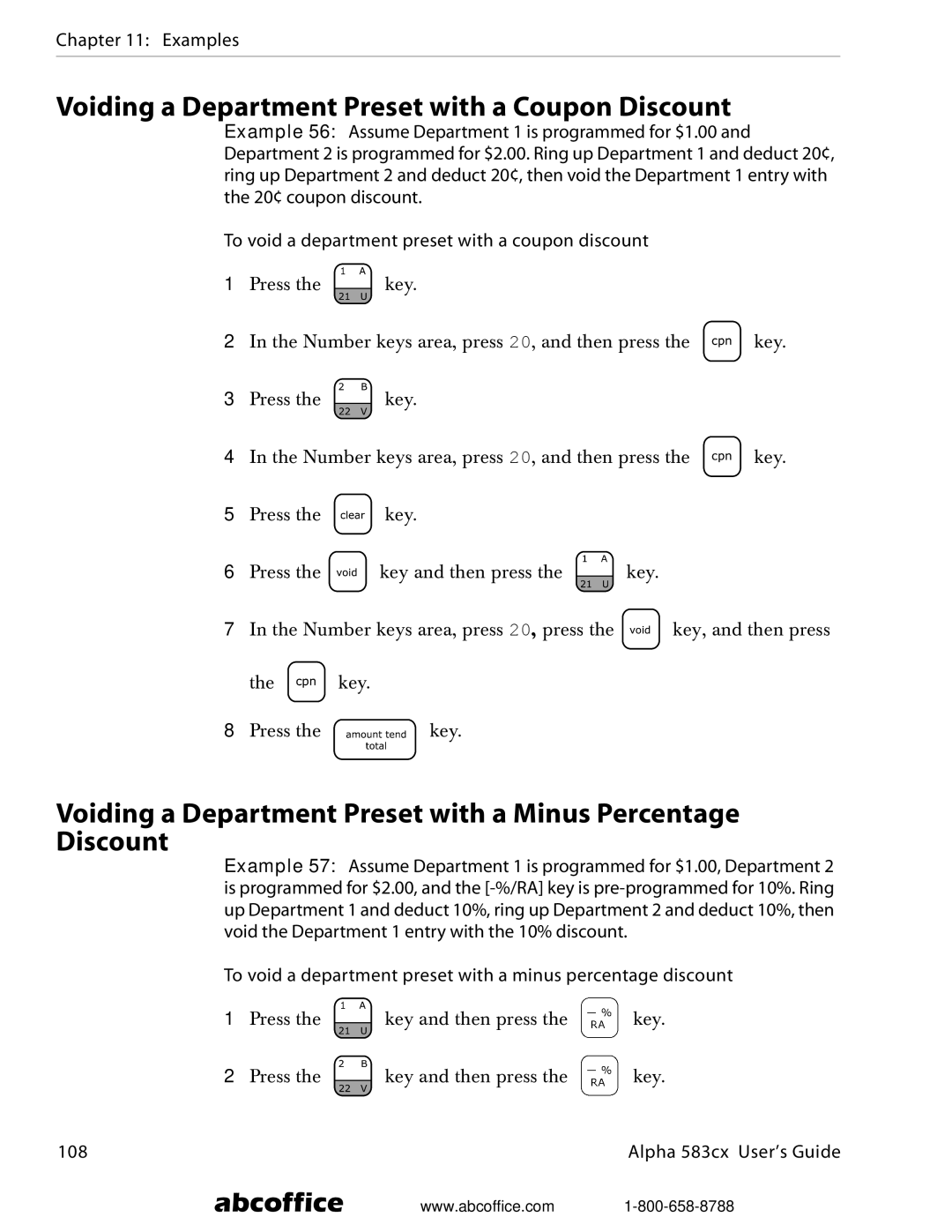 ABC Office Alpha 583cx manual Voiding a Department Preset with a Coupon Discount 