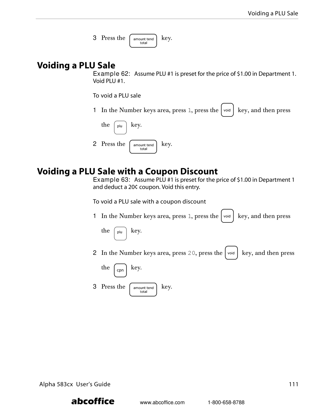 ABC Office manual Voiding a PLU Sale with a Coupon Discount, Alpha 583cx User’s Guide 111 