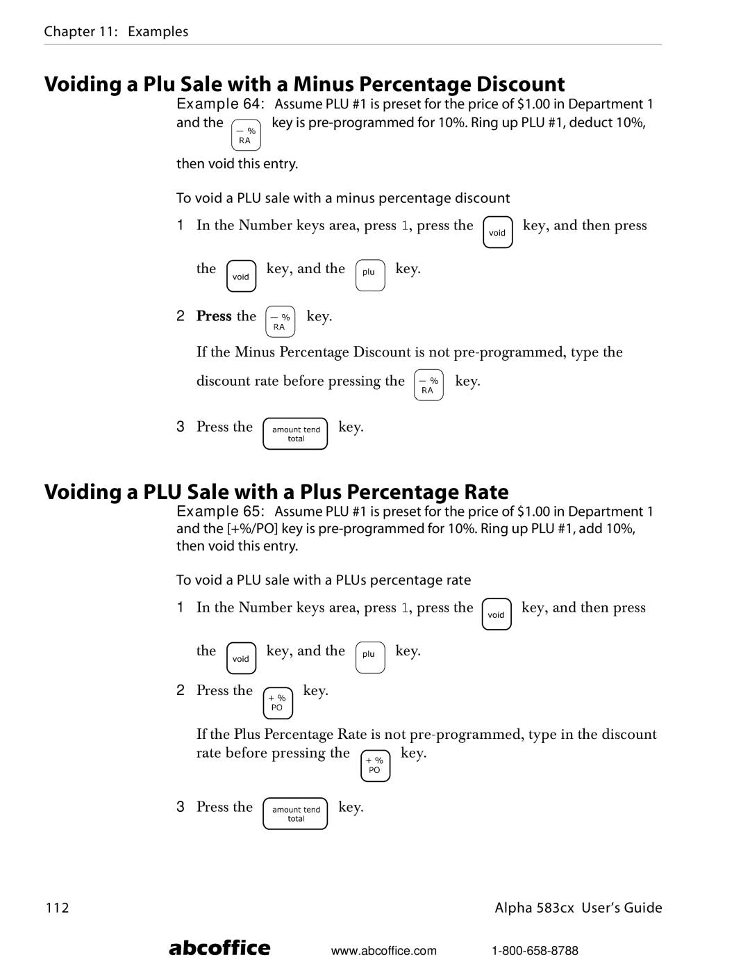 ABC Office Alpha 583cx Voiding a Plu Sale with a Minus Percentage Discount, Voiding a PLU Sale with a Plus Percentage Rate 