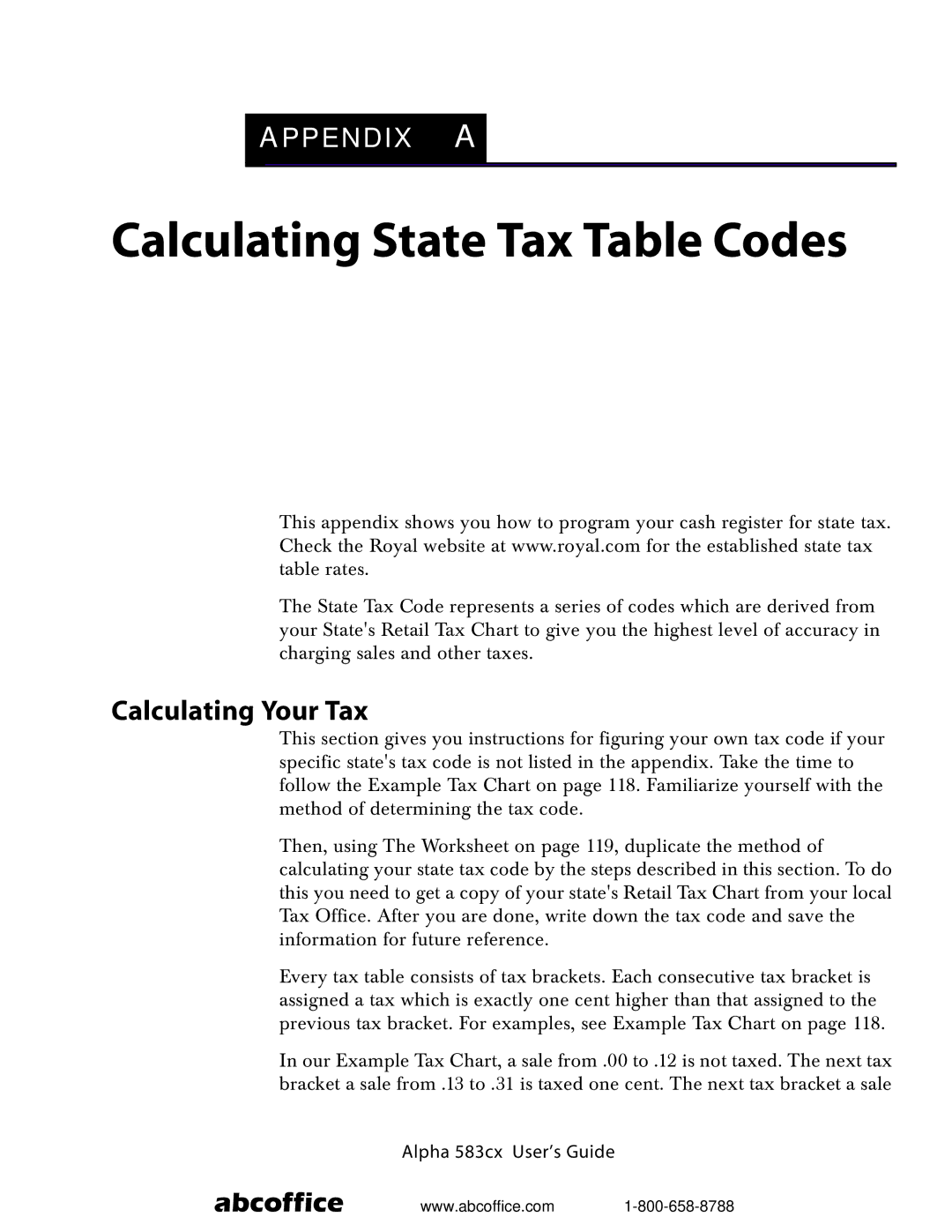 ABC Office Alpha 583cx manual Calculating State Tax Table Codes, Calculating Your Tax 