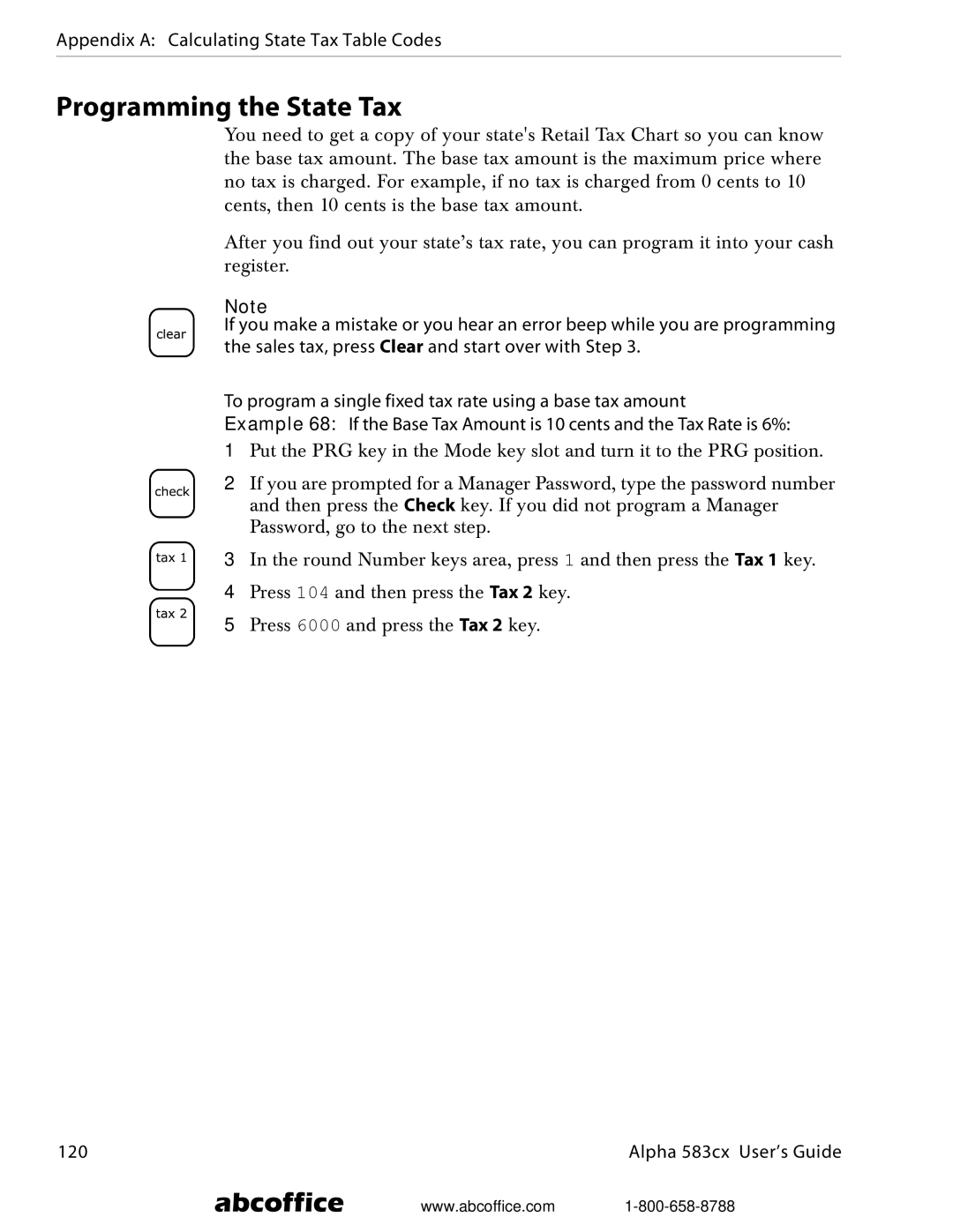 ABC Office Alpha 583cx manual Programming the State Tax 