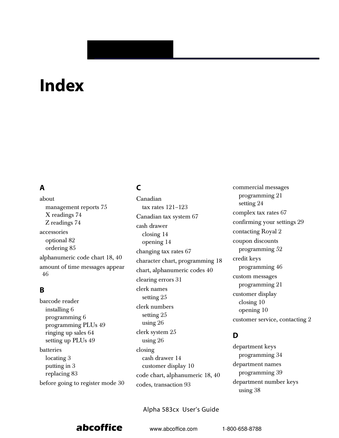 ABC Office Alpha 583cx manual Index 