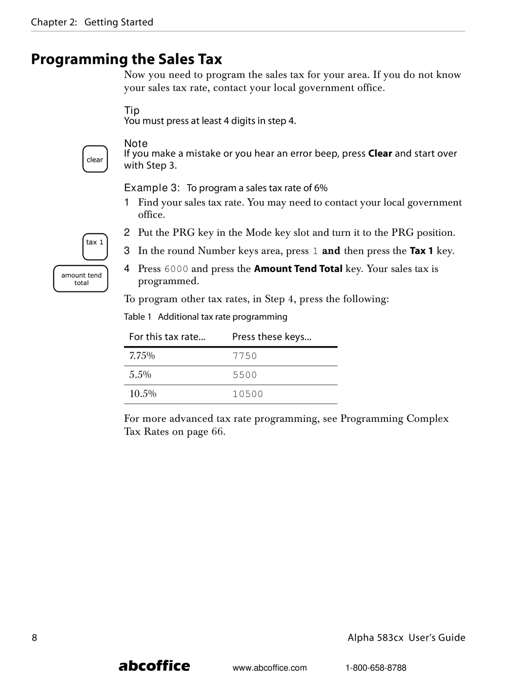 ABC Office Alpha 583cx manual Programming the Sales Tax, For this tax rate 