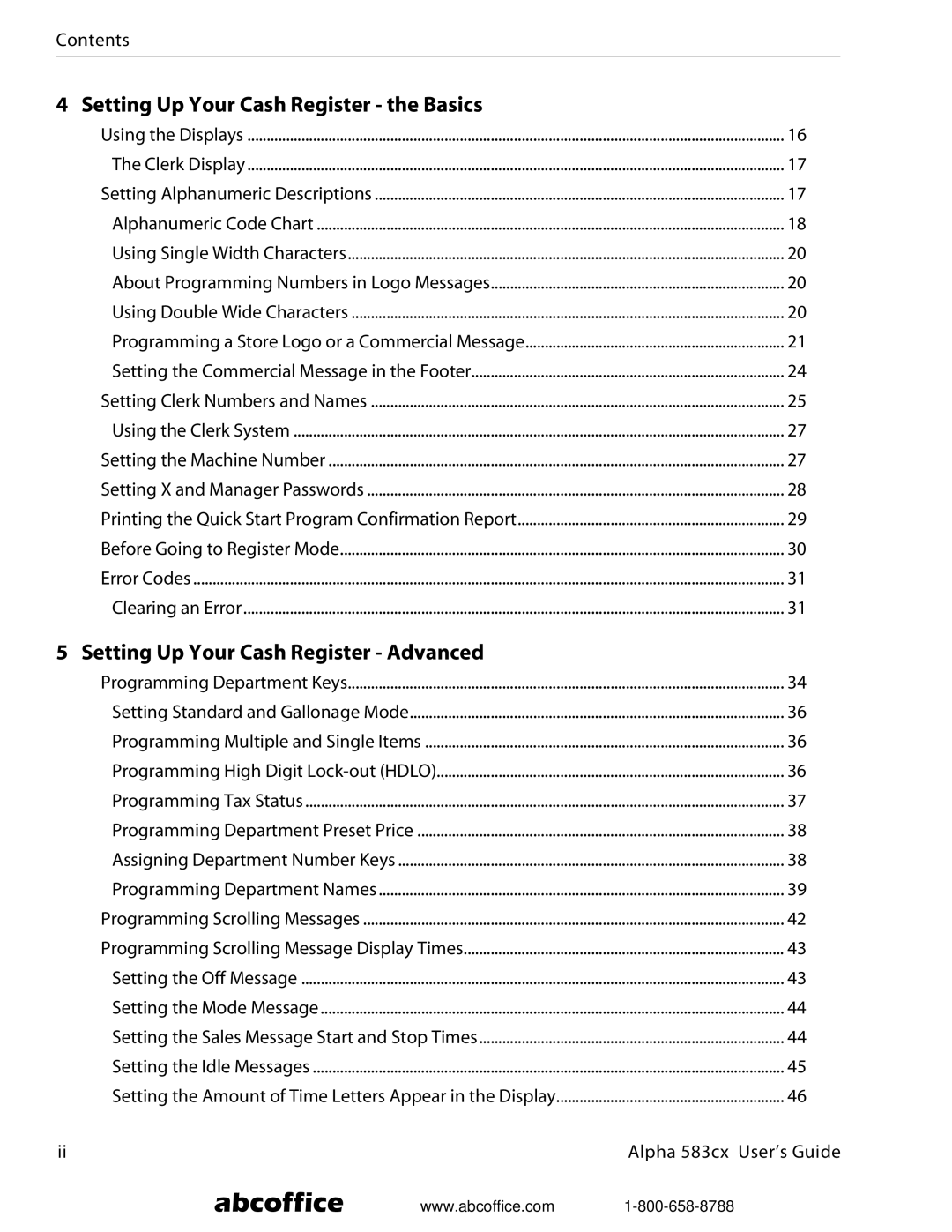 ABC Office manual Contents, Alpha 583cx User’s Guide 