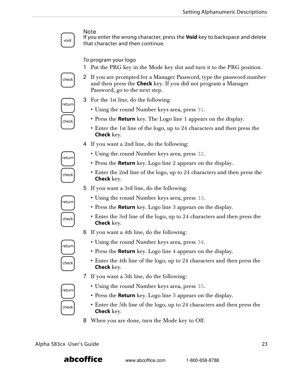 ABC Office Alpha 583cx manual Check key 