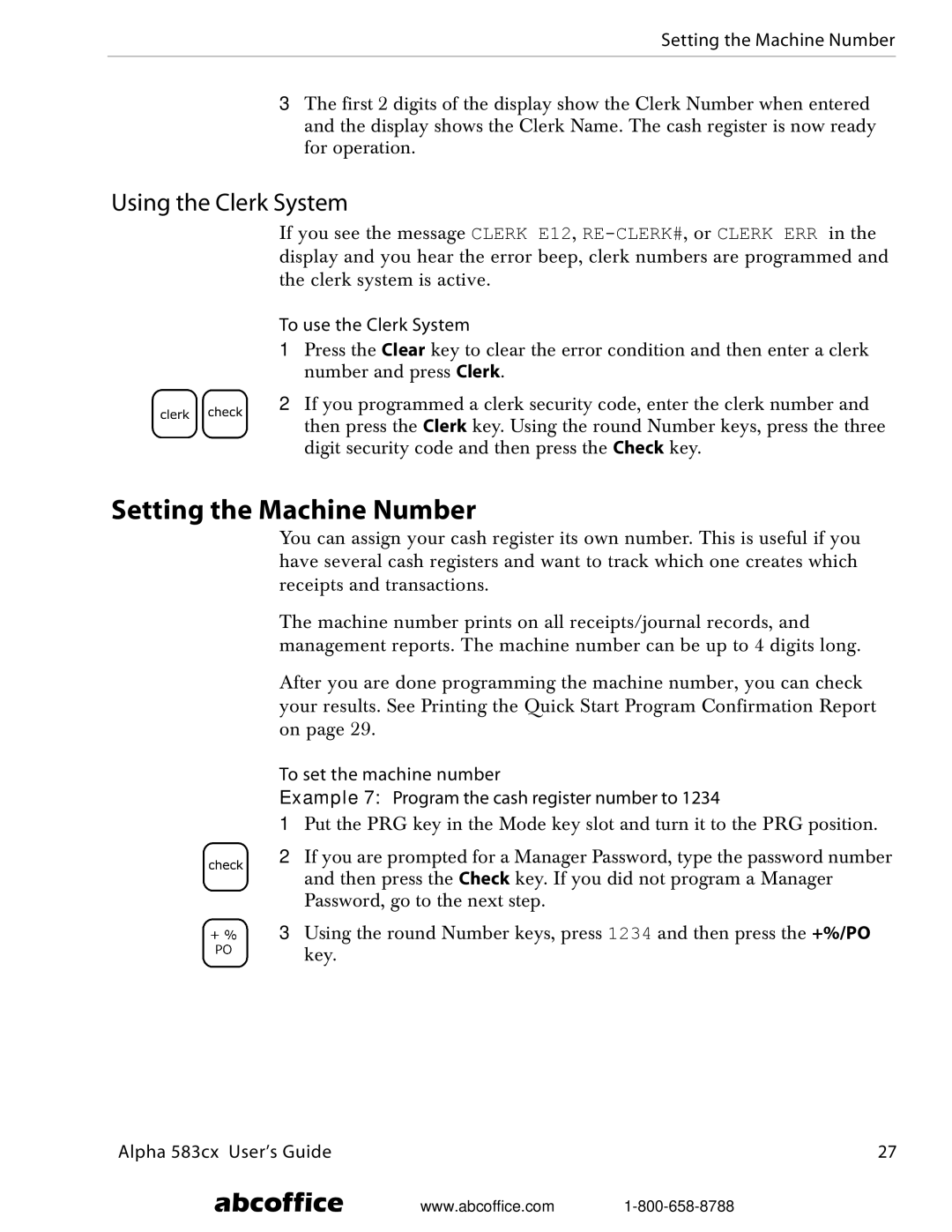 ABC Office Alpha 583cx manual Setting the Machine Number, Using the Clerk System, To use the Clerk System 