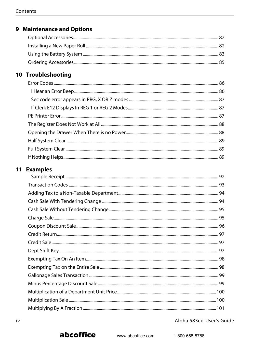 ABC Office Alpha 583cx manual 100, 101 