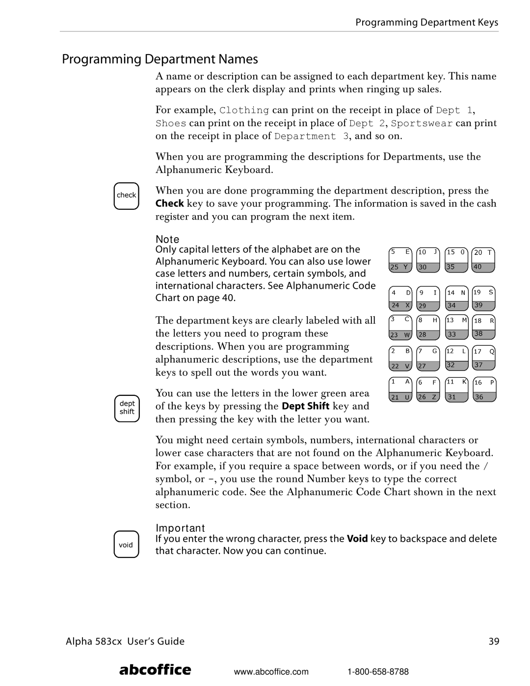 ABC Office Alpha 583cx manual Programming Department Names 
