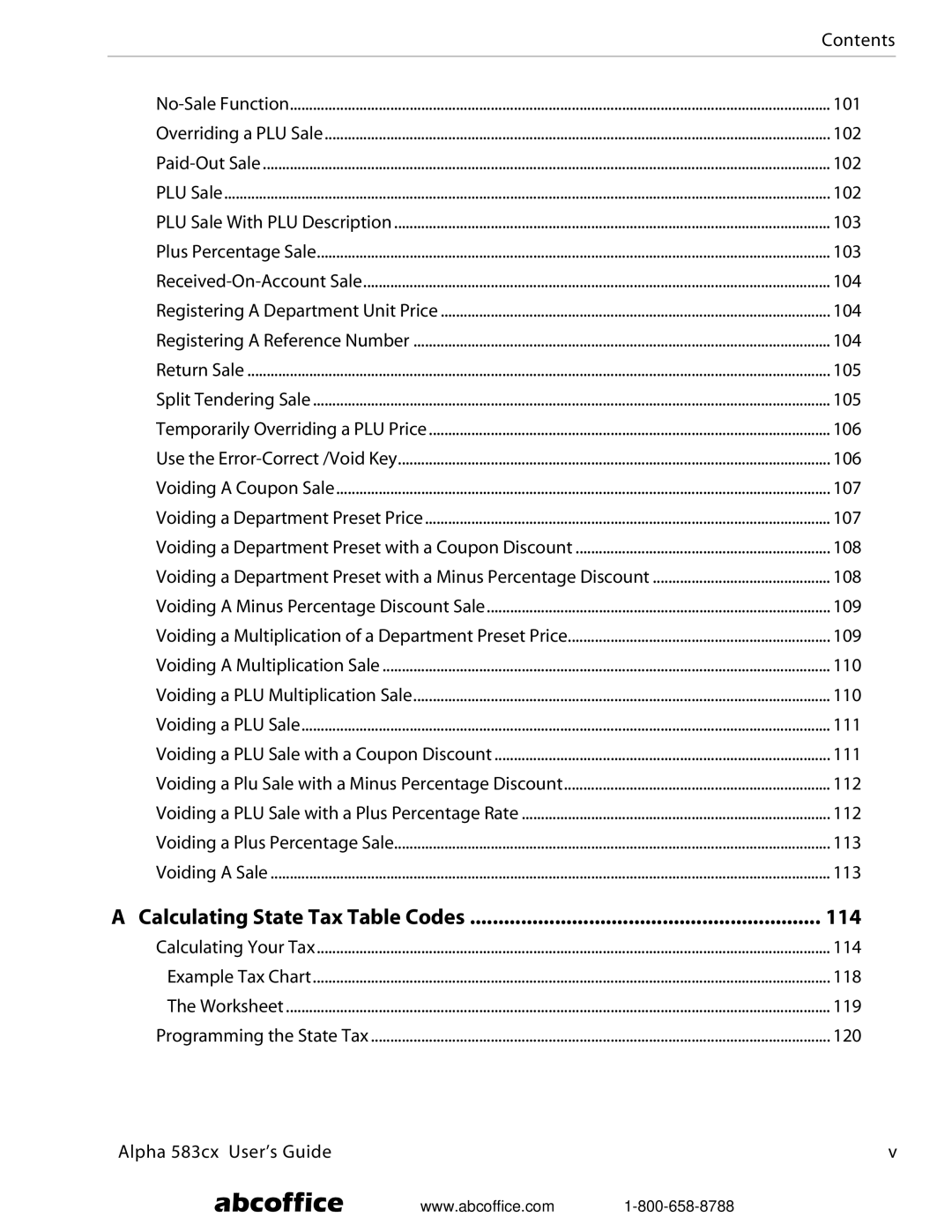 ABC Office Alpha 583cx manual 102, 103, 104, 105, 106, 107, 108, 109, 110, 111, 112, 113, 114, 118, 119, 120 