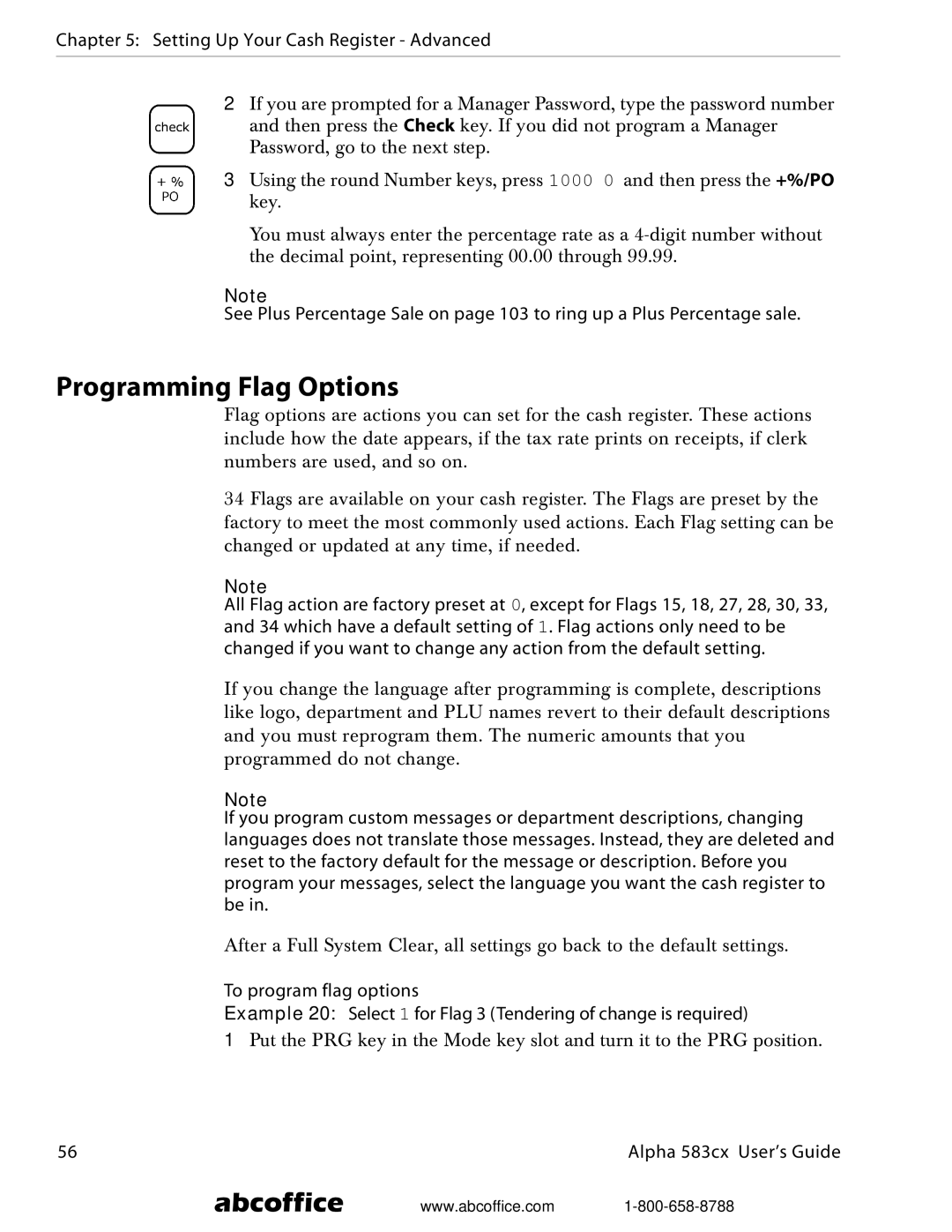 ABC Office Alpha 583cx manual Programming Flag Options 