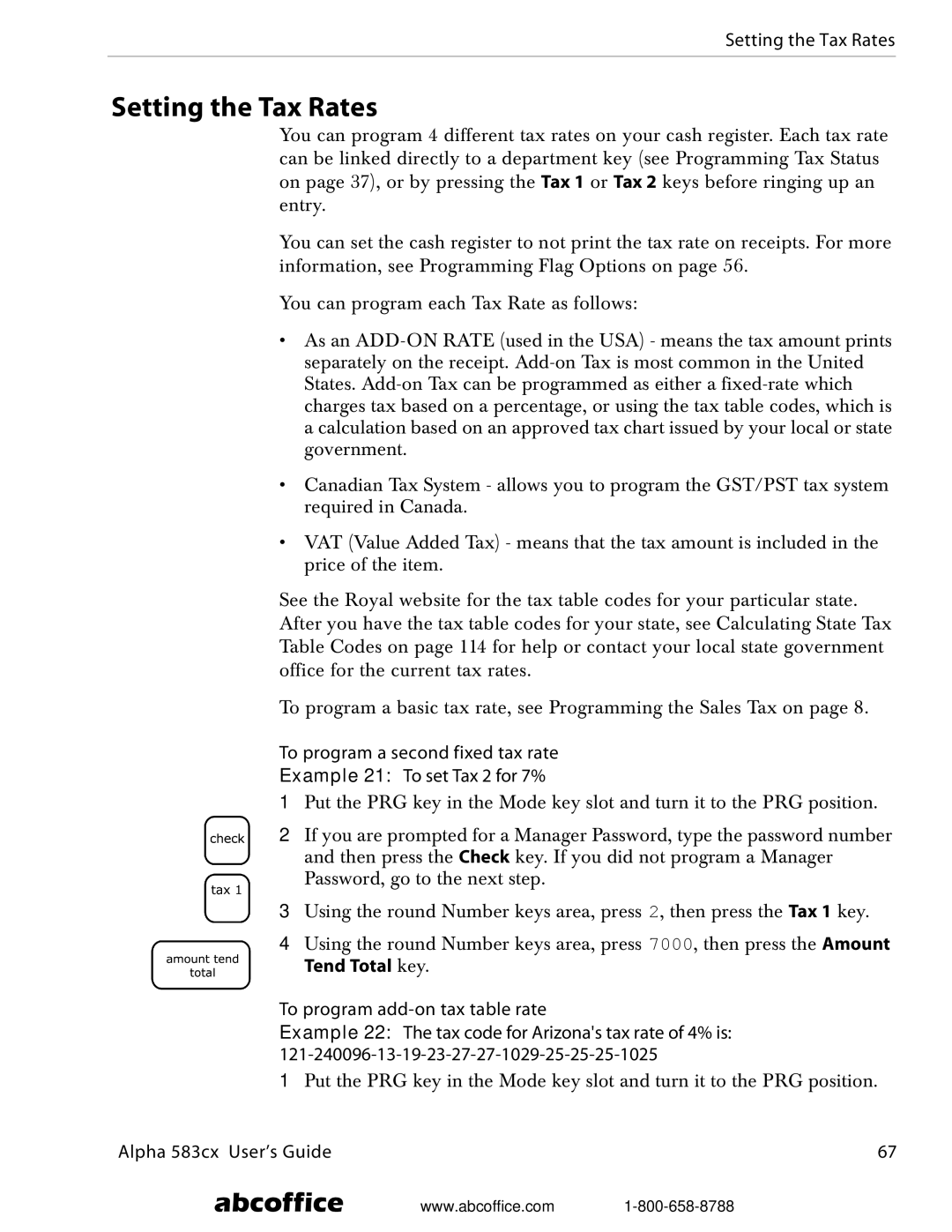 ABC Office Alpha 583cx manual Setting the Tax Rates 