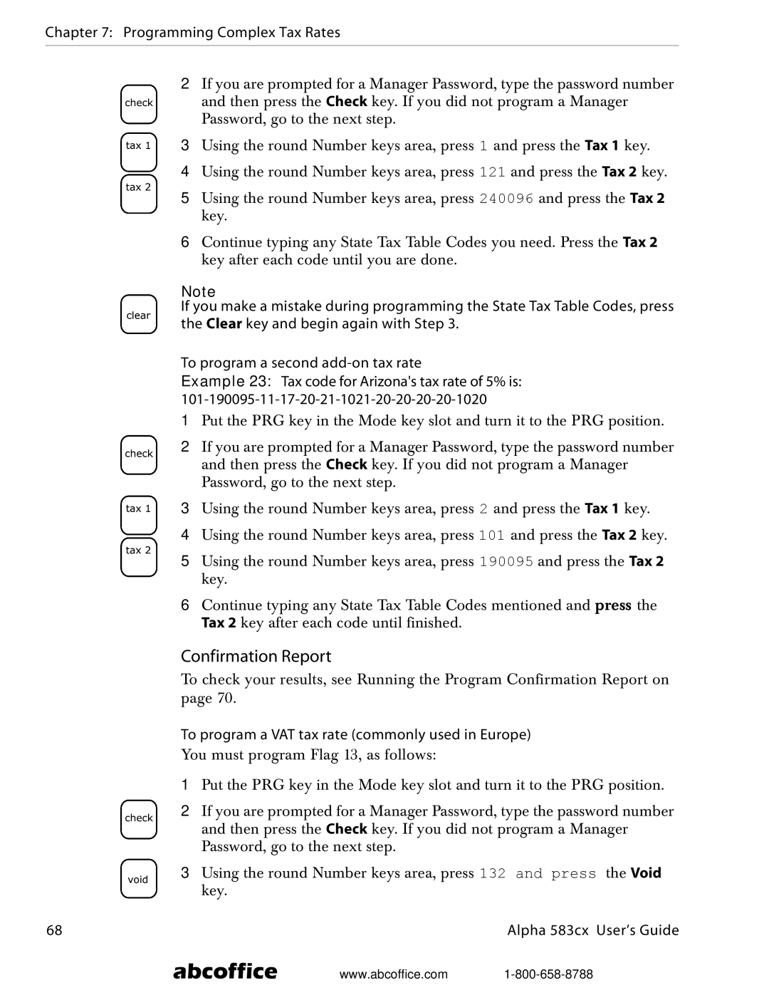 ABC Office Alpha 583cx manual Programming Complex Tax Rates, To program a VAT tax rate commonly used in Europe 