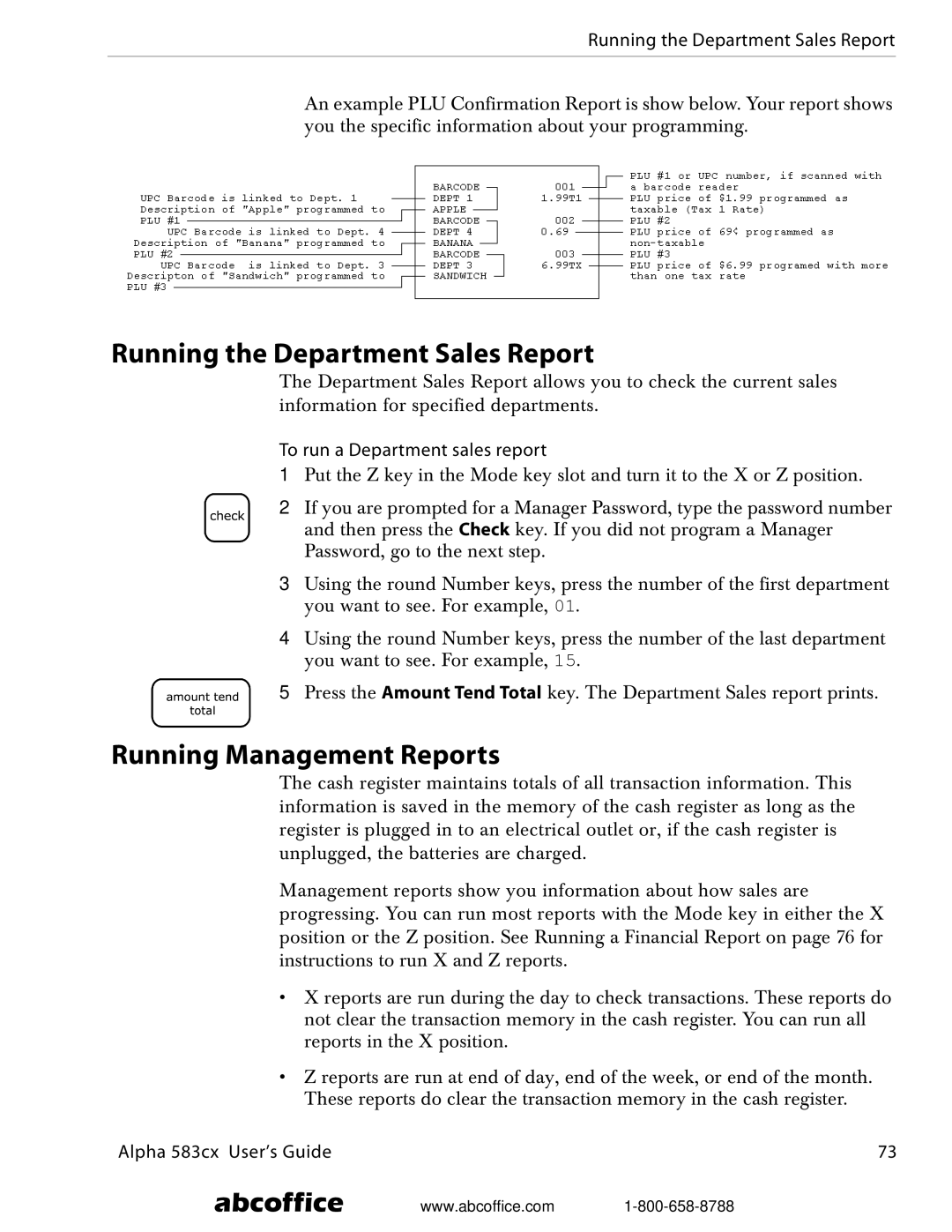 ABC Office Alpha 583cx Running the Department Sales Report, Running Management Reports, To run a Department sales report 