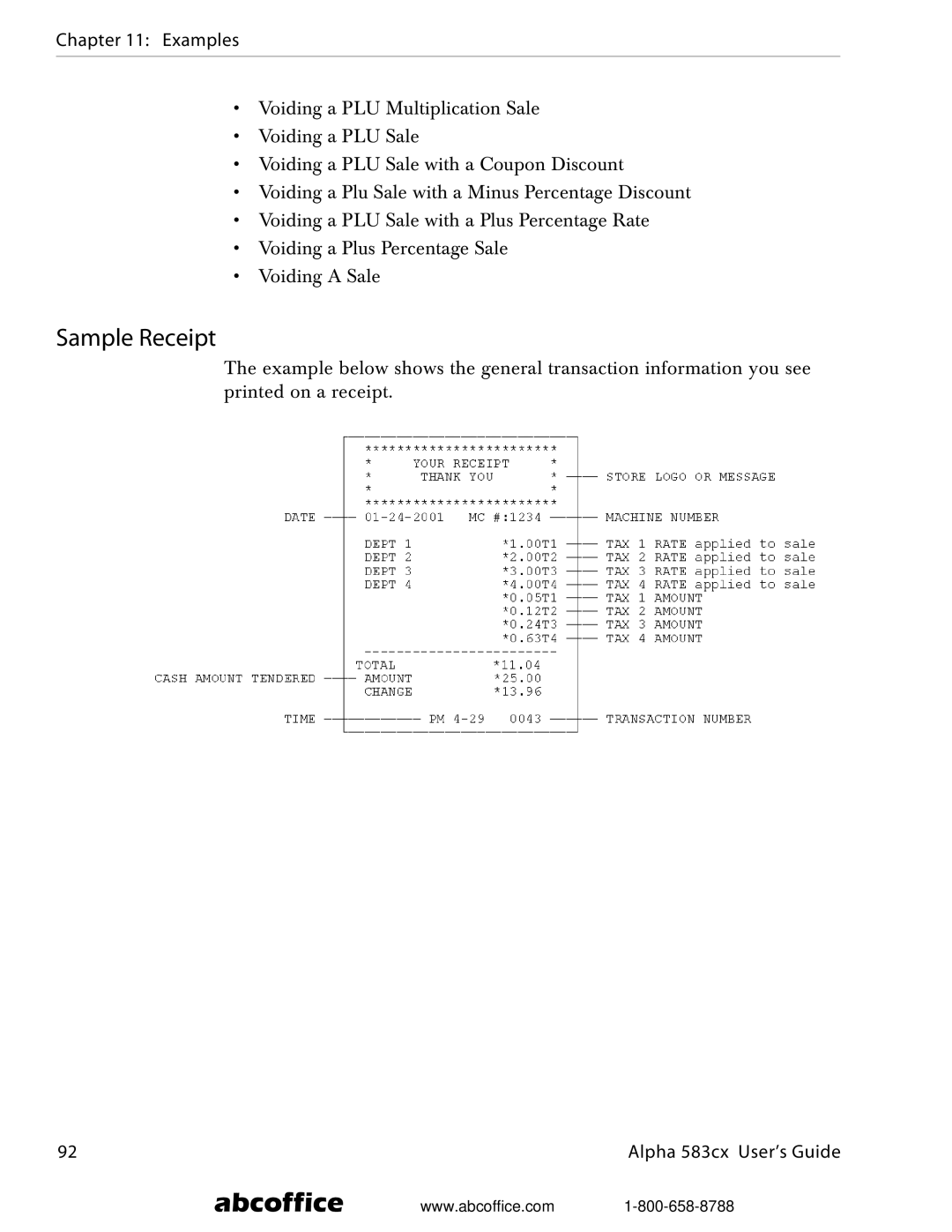 ABC Office Alpha 583cx manual Sample Receipt, Examples 