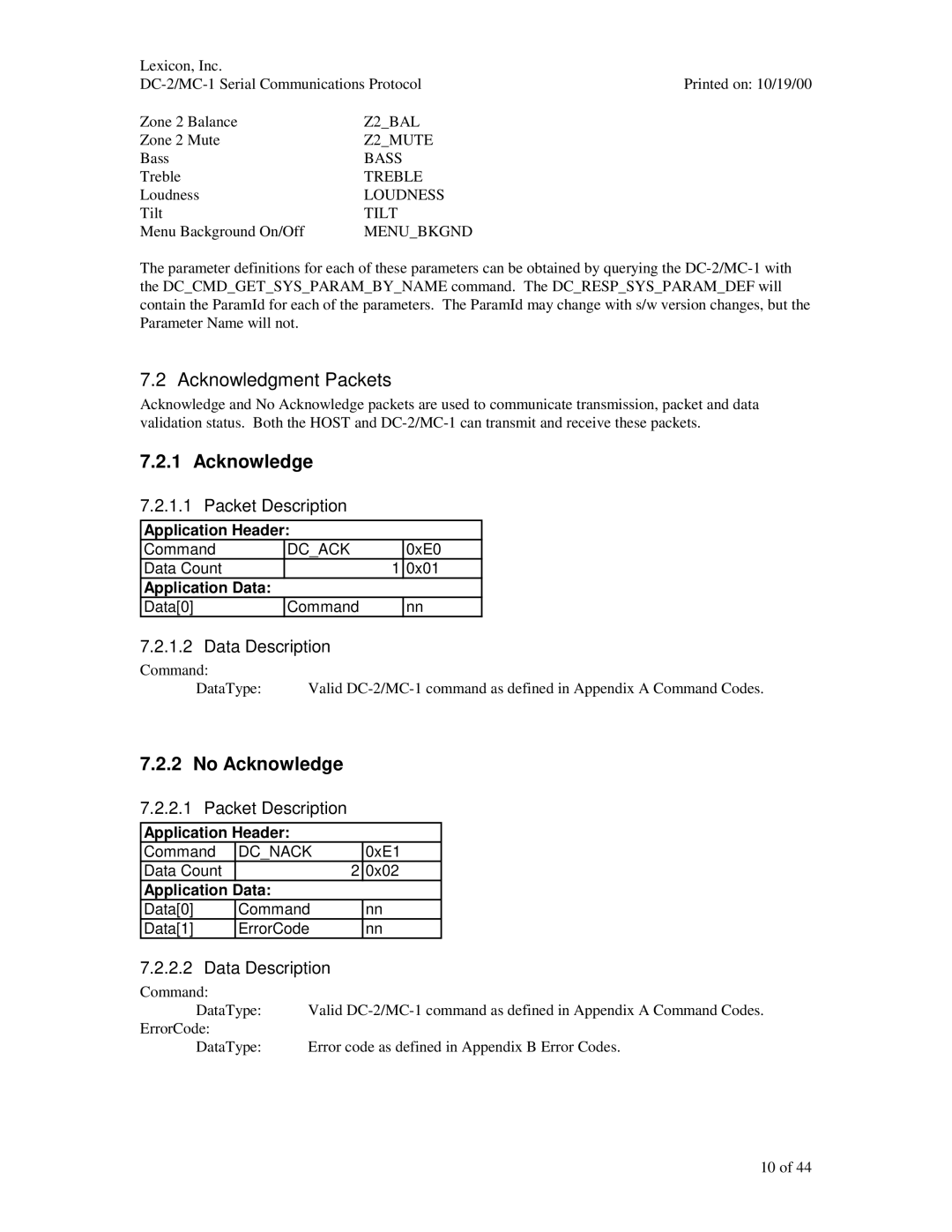 ABC Office MC-1, DC-2 manual Acknowledgment Packets, No Acknowledge 