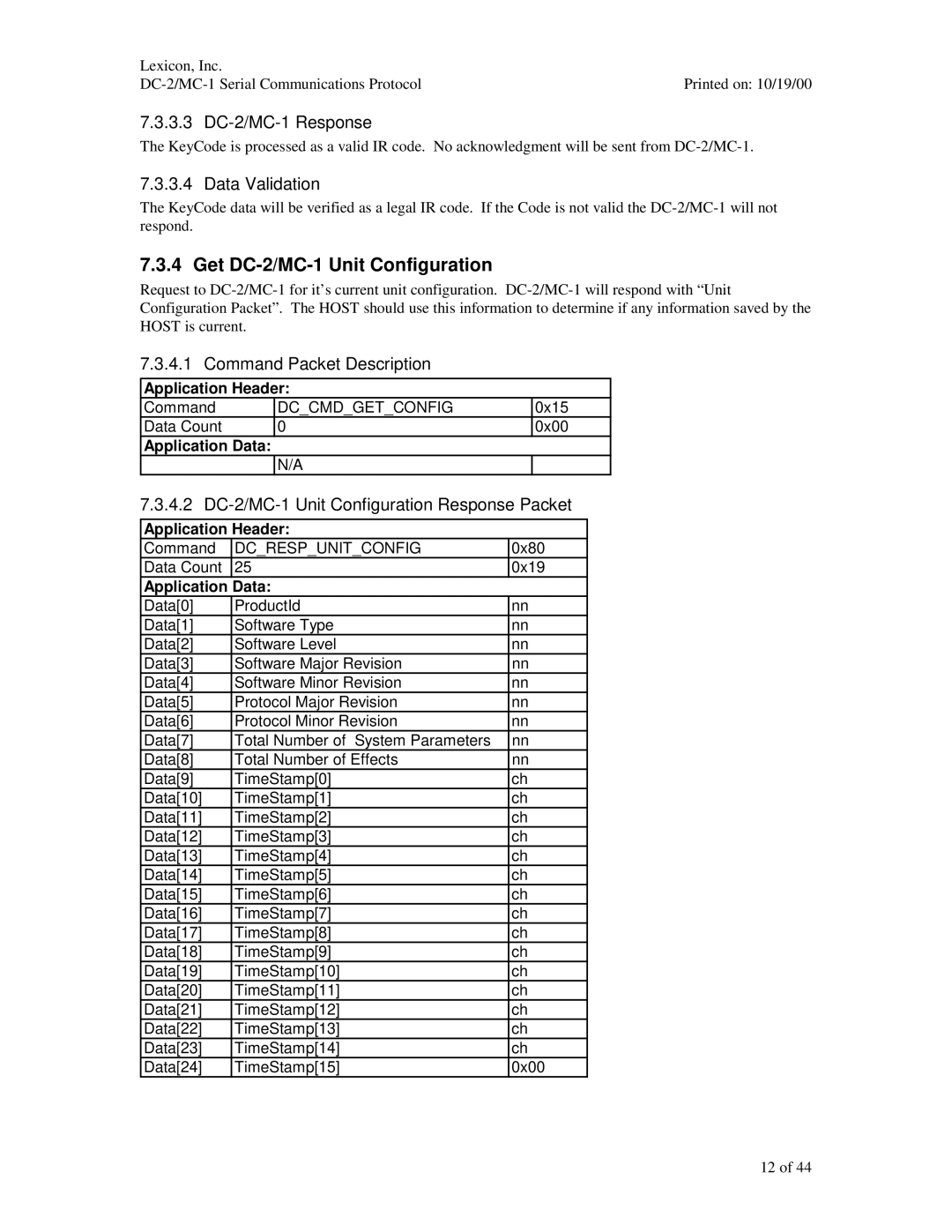 ABC Office manual Get DC-2/MC-1 Unit Configuration, 3.3 DC-2/MC-1 Response, Data Validation 