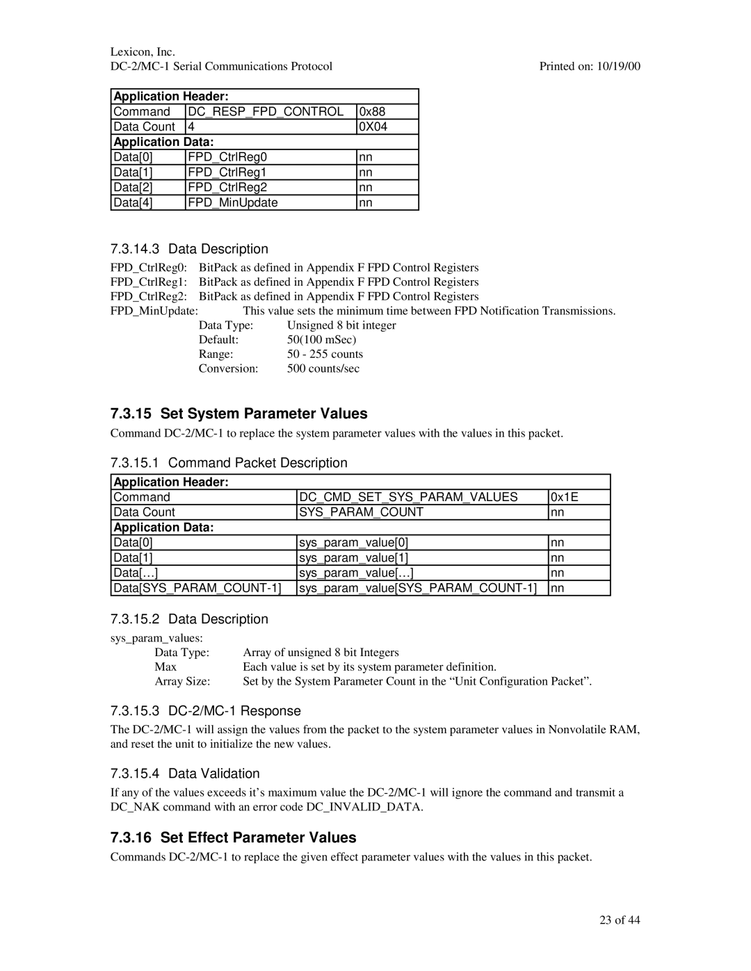 ABC Office manual Set System Parameter Values, Set Effect Parameter Values, 15.3 DC-2/MC-1 Response, Dcrespfpdcontrol 